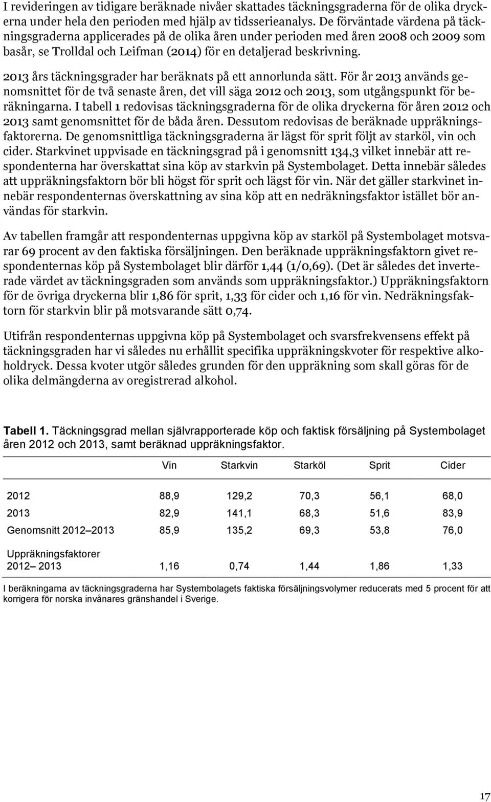 2013 års täckningsgrader har beräknats på ett annorlunda sätt. För år 2013 används genomsnittet för de två senaste åren, det vill säga 2012 och 2013, som utgångspunkt för beräkningarna.