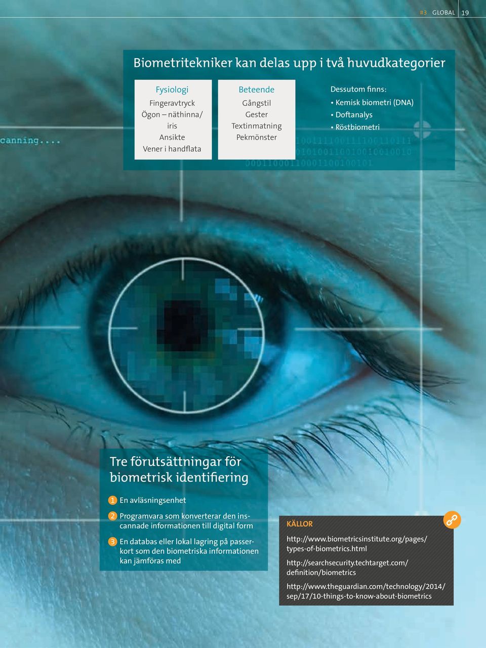 den inscannade informationen till digital form En databas eller lokal lagring på passerkort som den biometriska informationen kan jämföras med KÄLLOR http://www.
