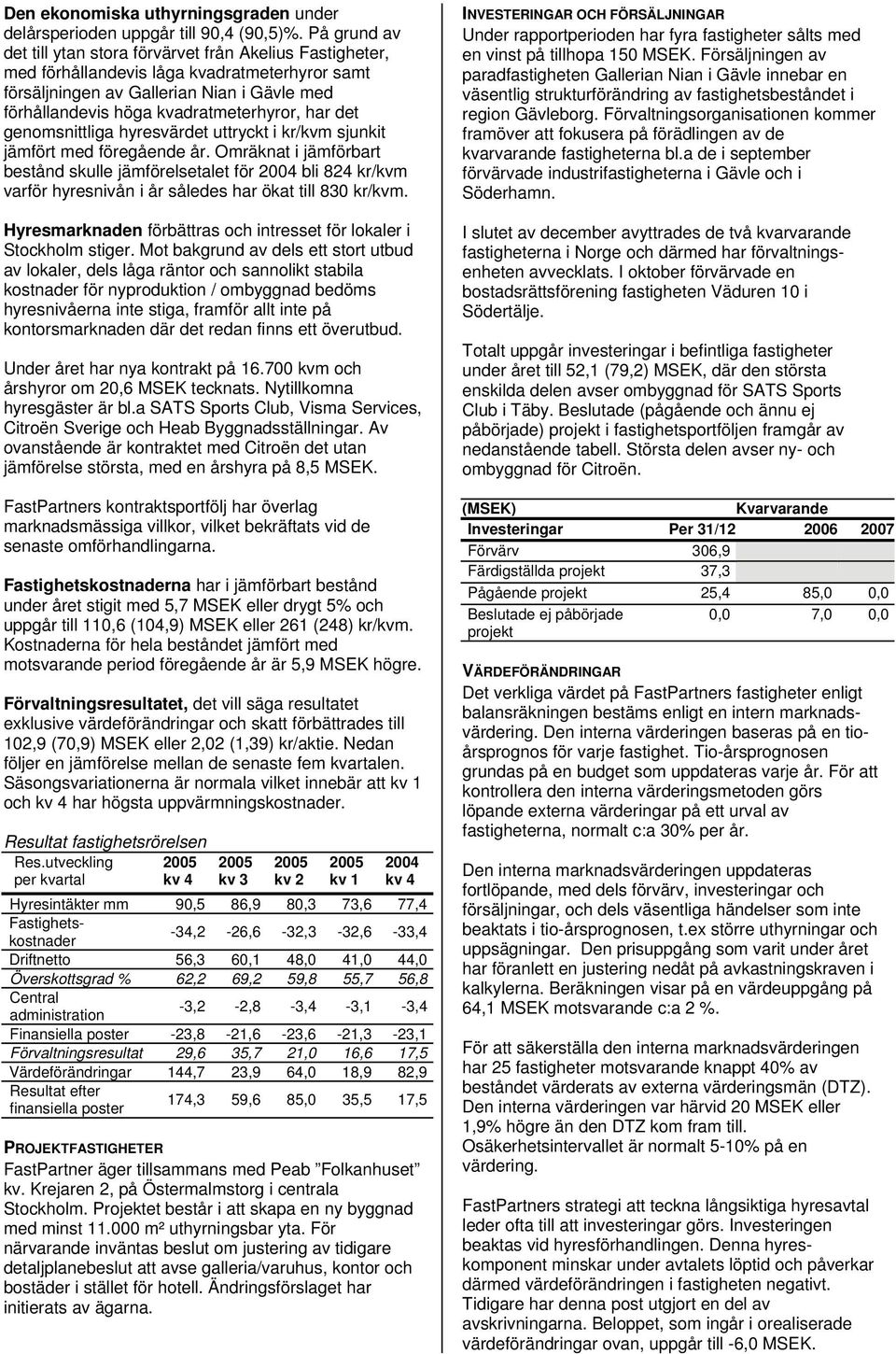 har det genomsnittliga hyresvärdet uttryckt i kr/kvm sjunkit jämfört med föregående år.
