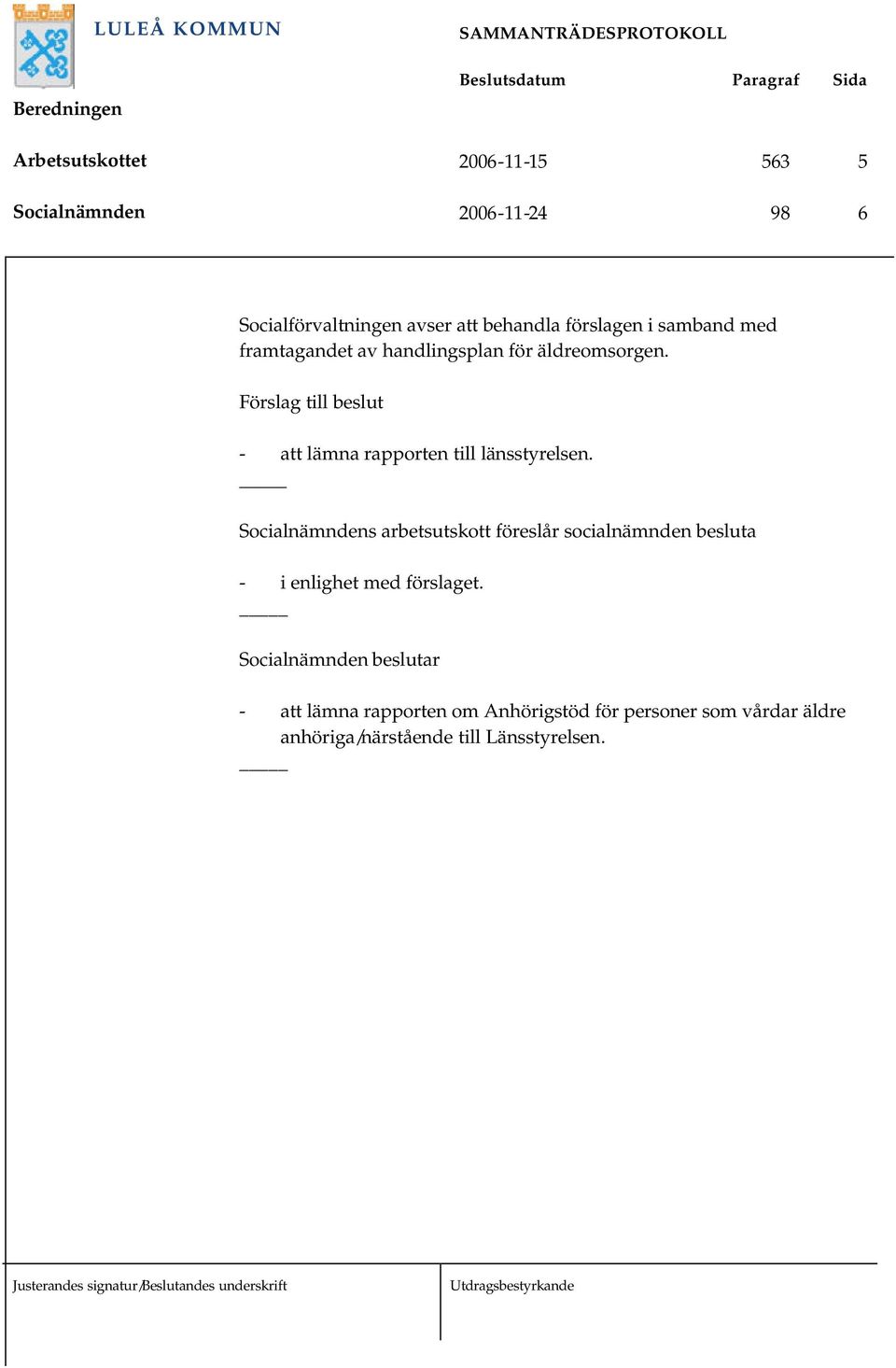 Förslag till beslut - att lämna rapporten till länsstyrelsen.