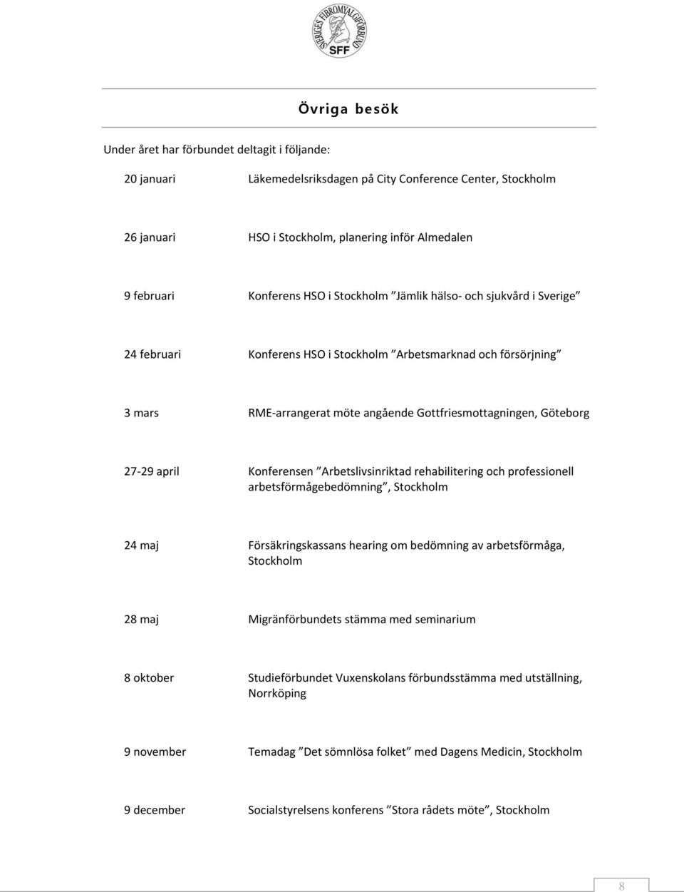 27 29 april Konferensen Arbetslivsinriktad rehabilitering och professionell arbetsförmågebedömning, Stockholm 24 maj Försäkringskassans hearing om bedömning av arbetsförmåga, Stockholm 28 maj