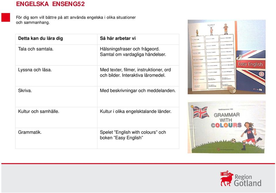 Med texter, filmer, instruktioner, ord och bilder. Interaktiva läromedel. Skriva.