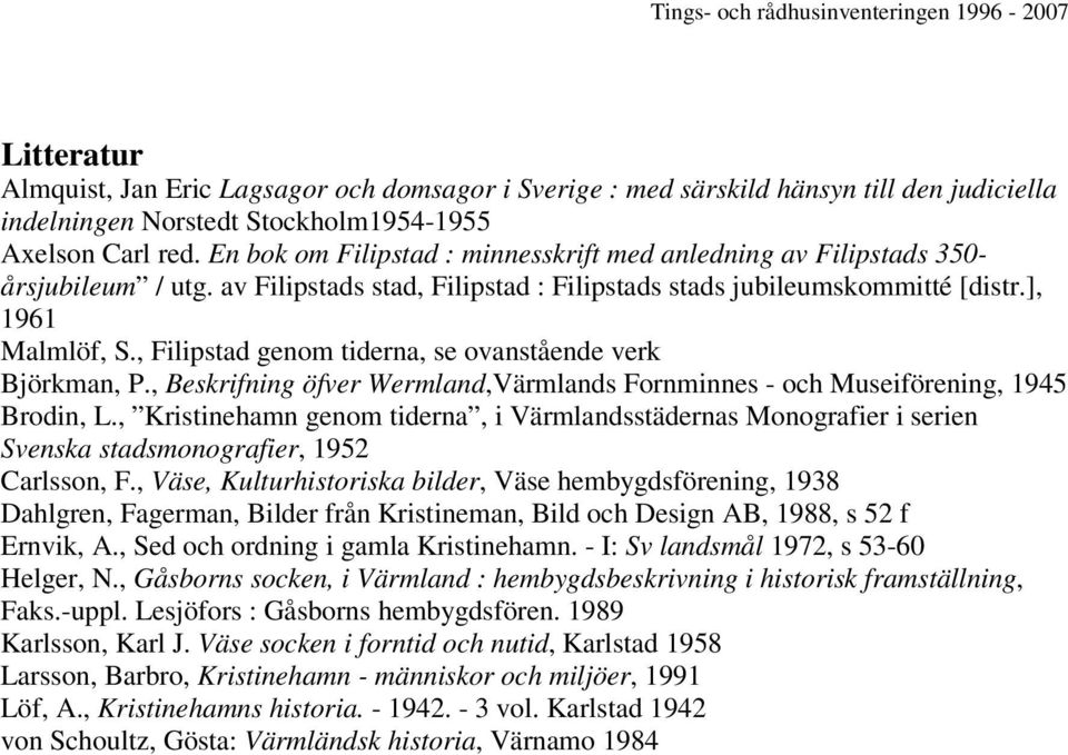 , Filipstad genom tiderna, se ovanstående verk Björkman, P., Beskrifning öfver Wermland,Värmlands Fornminnes - och Museiförening, 1945 Brodin, L.
