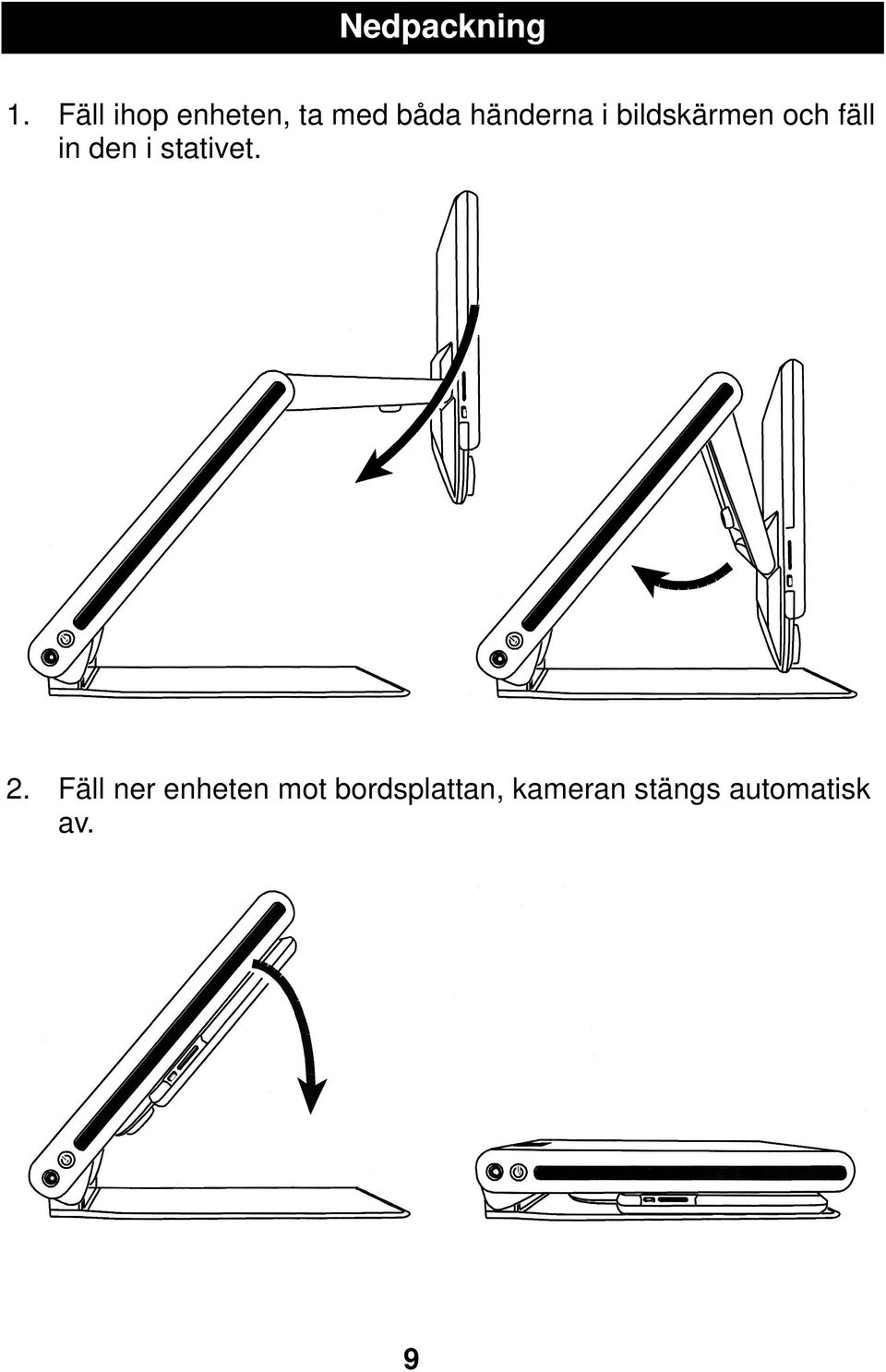 bildskärmen och fäll in den i stativet. 2.