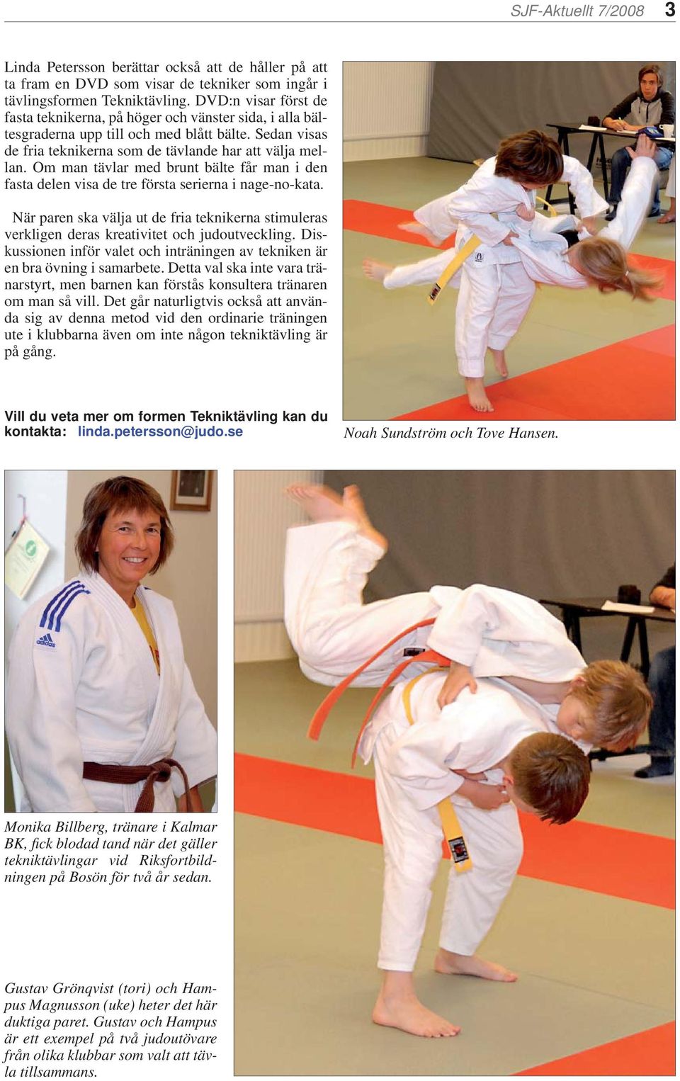 Om man tävlar med brunt bälte får man i den fasta delen visa de tre första serierna i nage-no-kata. När paren ska välja ut de fria teknikerna stimuleras verkligen deras kreativitet och judoutveckling.