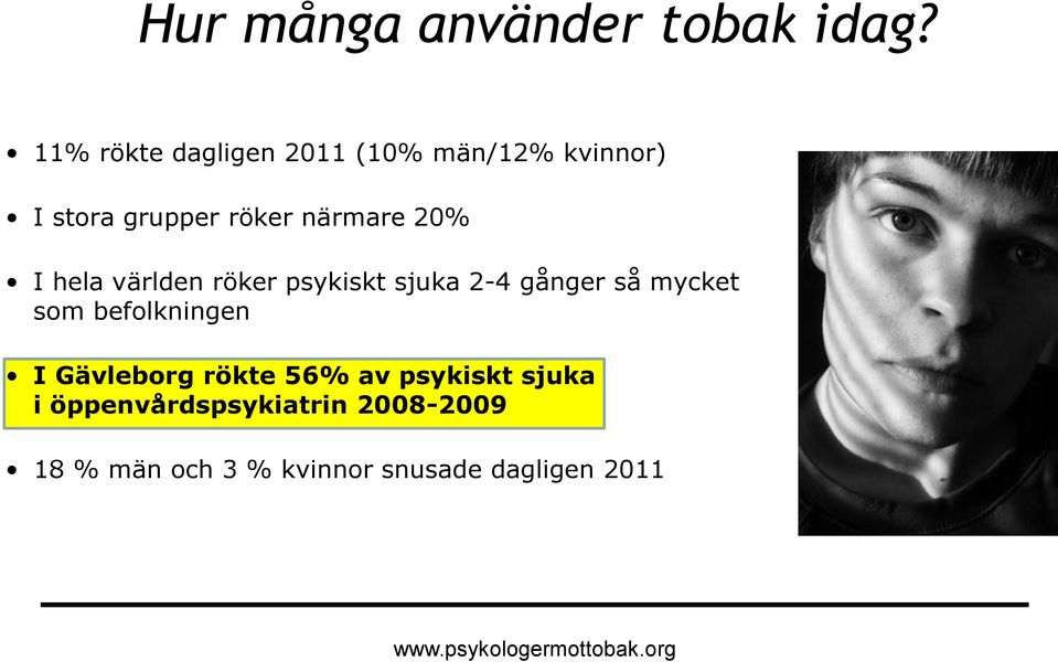 20% I hela världen röker psykiskt sjuka 2-4 gånger så mycket som