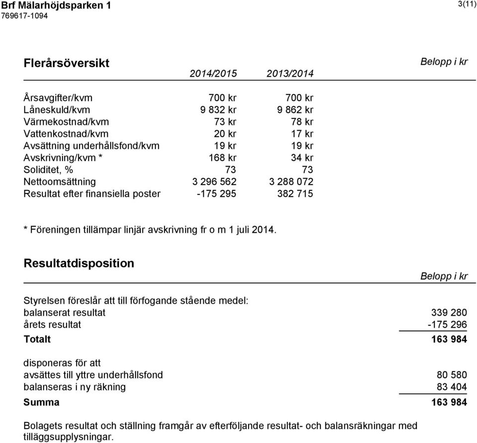 tillämpar linjär avskrivning fr o m 1 juli 2014.