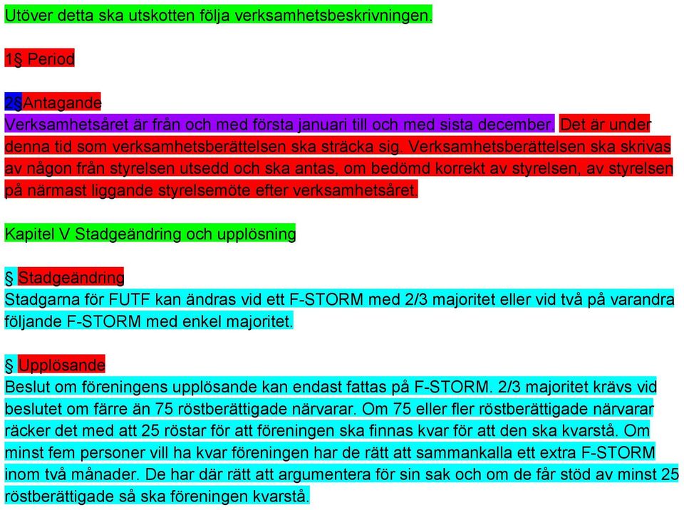 Verksamhetsberättelsen ska skrivas av någon från styrelsen utsedd och ska antas, om bedömd korrekt av styrelsen, av styrelsen på närmast liggande styrelsemöte efter verksamhetsåret.