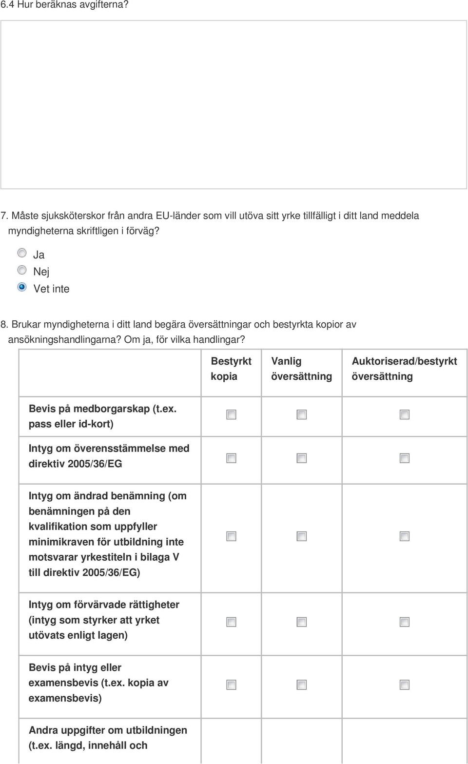 Bestyrkt kopia Vanlig översättning Auktoriserad/bestyrkt översättning Bevis på medborgarskap (t.ex.