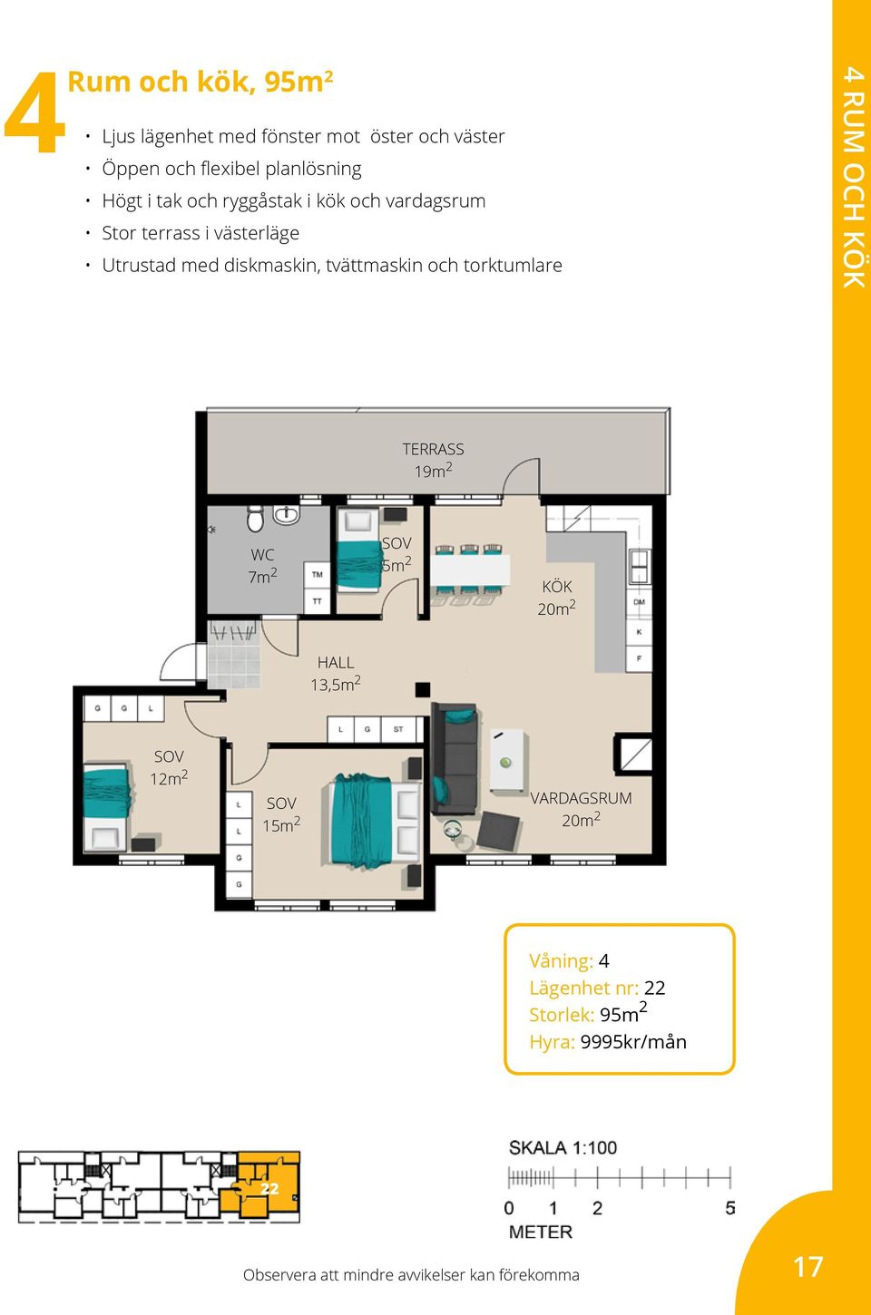 Stor terrass i västerläge 4 RUM OCH TERRASS 19m 2 7m 2 5m 2 20m 2 13,5m 2