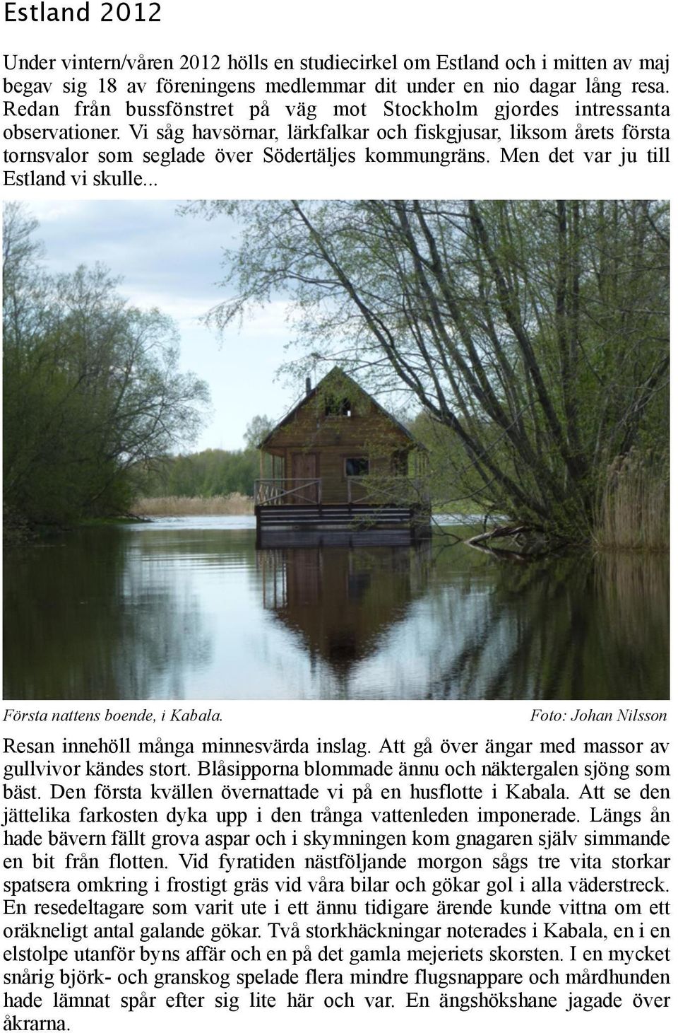 Men det var ju till Estland vi skulle... Första nattens boende, i Kabala. Resan innehöll många minnesvärda inslag. Att gå över ängar med massor av gullvivor kändes stort.