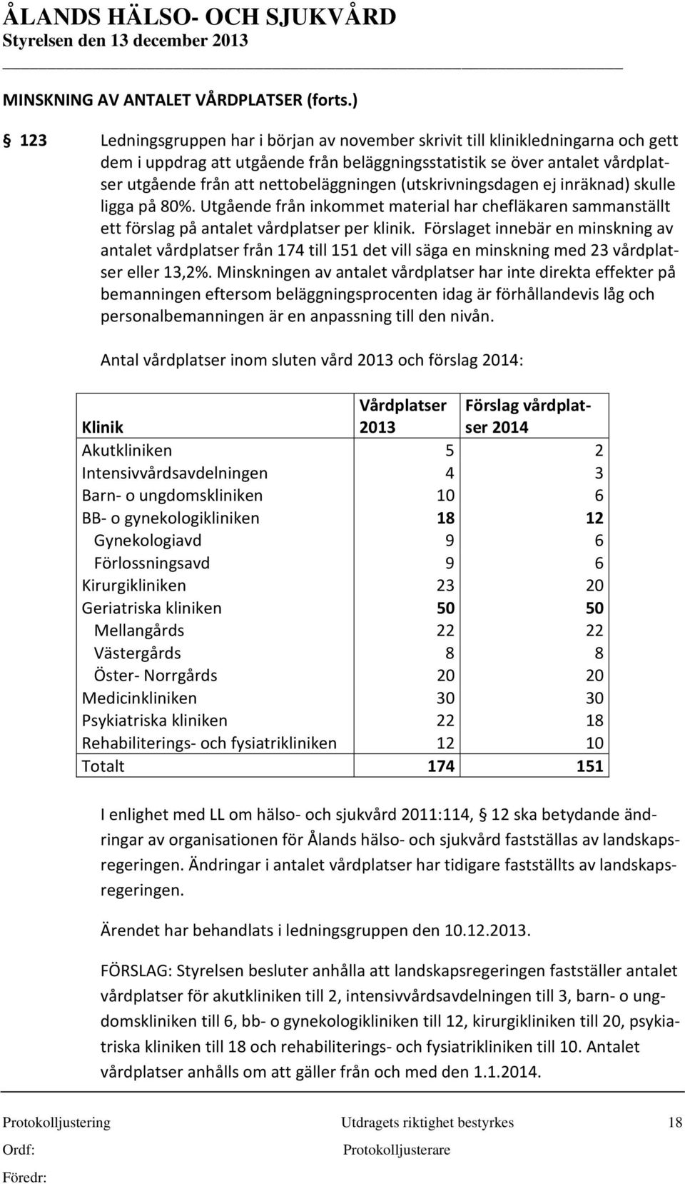 nettobeläggningen (utskrivningsdagen ej inräknad) skulle ligga på 80%. Utgående från inkommet material har chefläkaren sammanställt ett förslag på antalet vårdplatser per klinik.