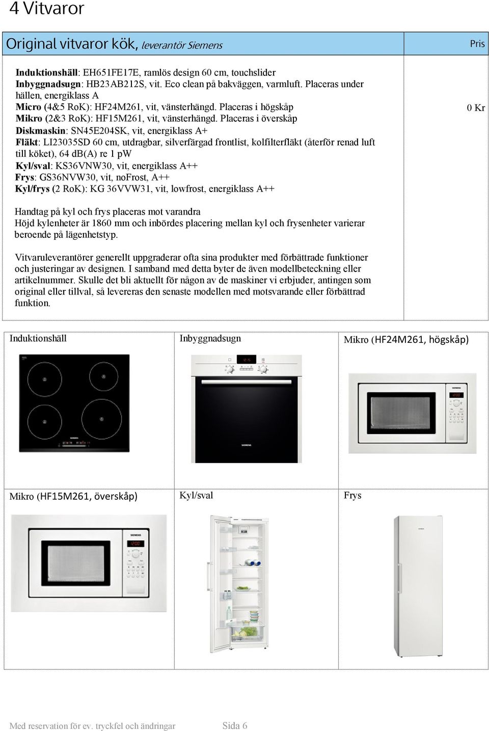 Placeras i överskåp Diskmaskin: SN45E204SK, vit, energiklass A+ Fläkt: LI23035SD 60 cm, utdragbar, silverfärgad frontlist, kolfilterfläkt (återför renad luft till köket), 64 db(a) re 1 pw Kyl/sval: