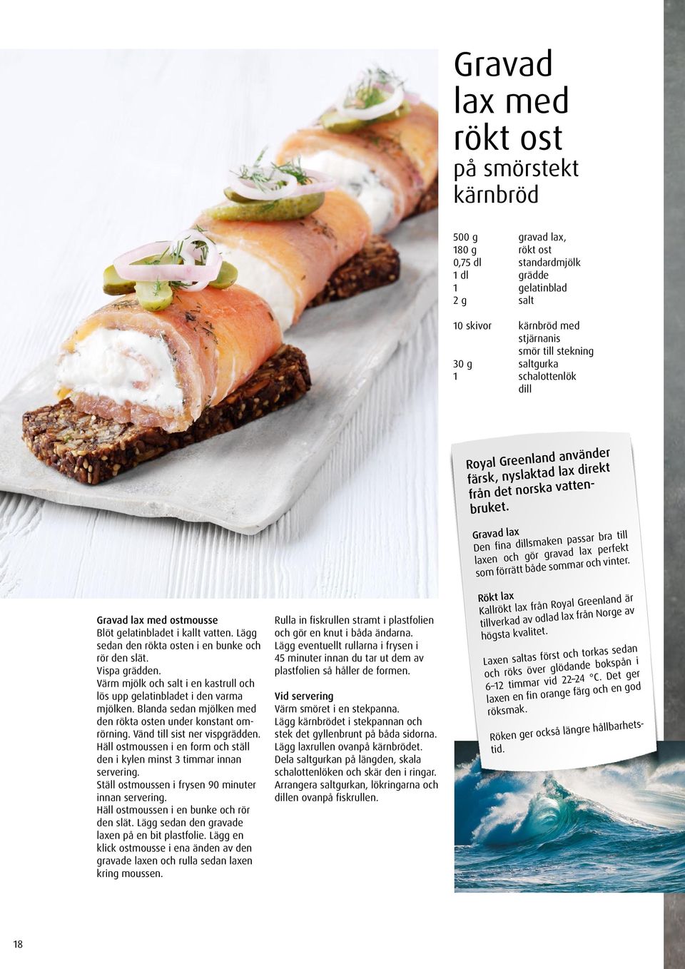 Värm mjölk och salt i en kastrull och lös upp gelatinbladet i den varma mjölken. Blanda sedan mjölken med den rökta osten under konstant omrörning. Vänd till sist ner vispgrädden.