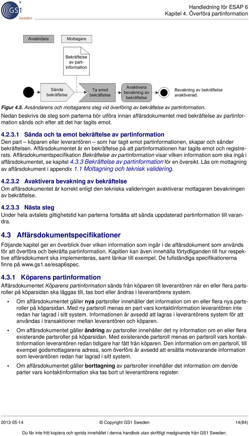 1 Sända och ta emot bekräftelse av partinformation Den part köparen eller leverantören som har tagit emot partinformationen, skapar och sänder bekräftelsen.