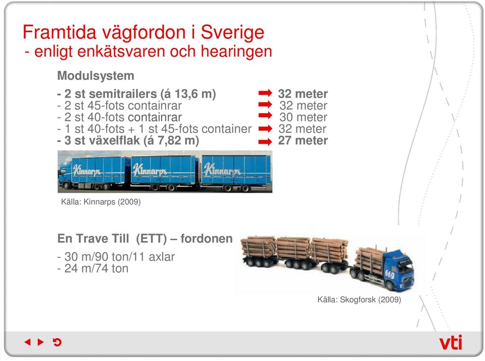 st 40-fots + 1 st 45-fots container 32 meter - 3 st växelflak (á 7,82 m) 27 meter Källa: