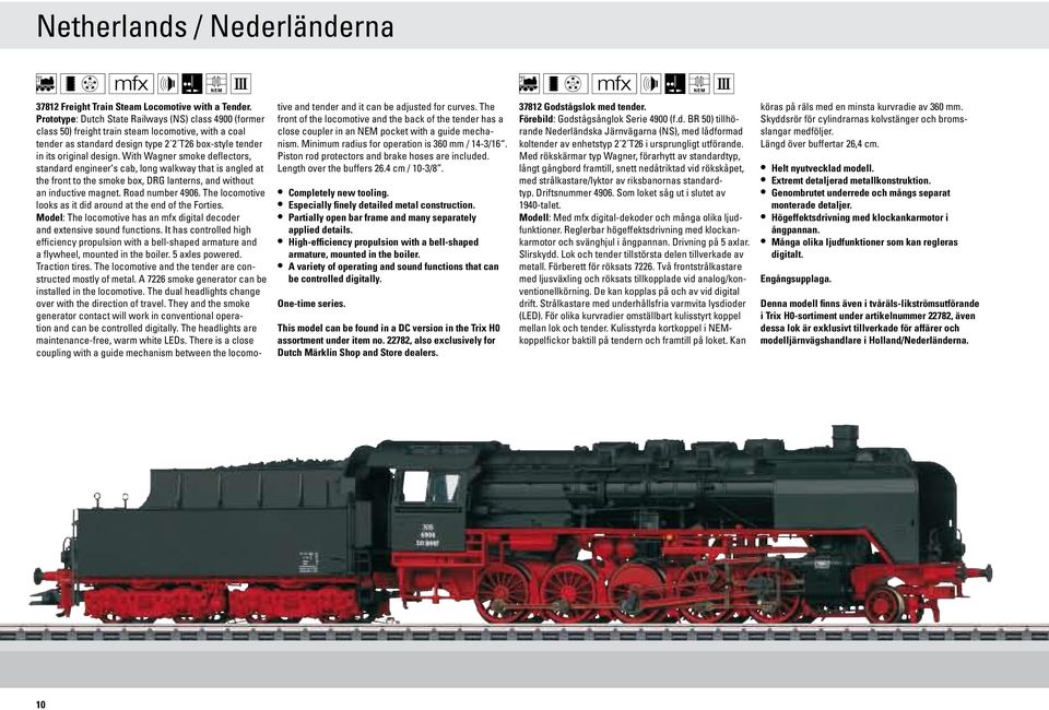 With Wagner smoke deflectors, standard engineer s cab, long walkway that is angled at the front to the smoke box, DRG lanterns, and without an inductive magnet. Road number 4906.