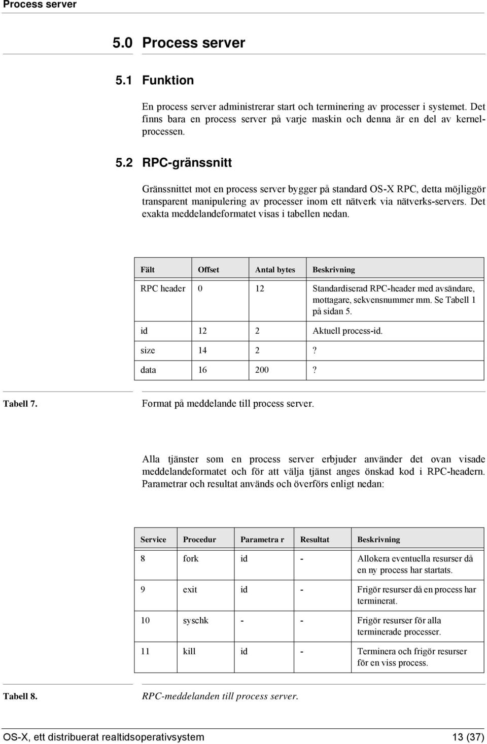 2 RPC-gränssnitt Gränssnittet mot en process server bygger på standard OS-X RPC, detta möjliggör transparent manipulering av processer inom ett nätverk via nätverks-servers.