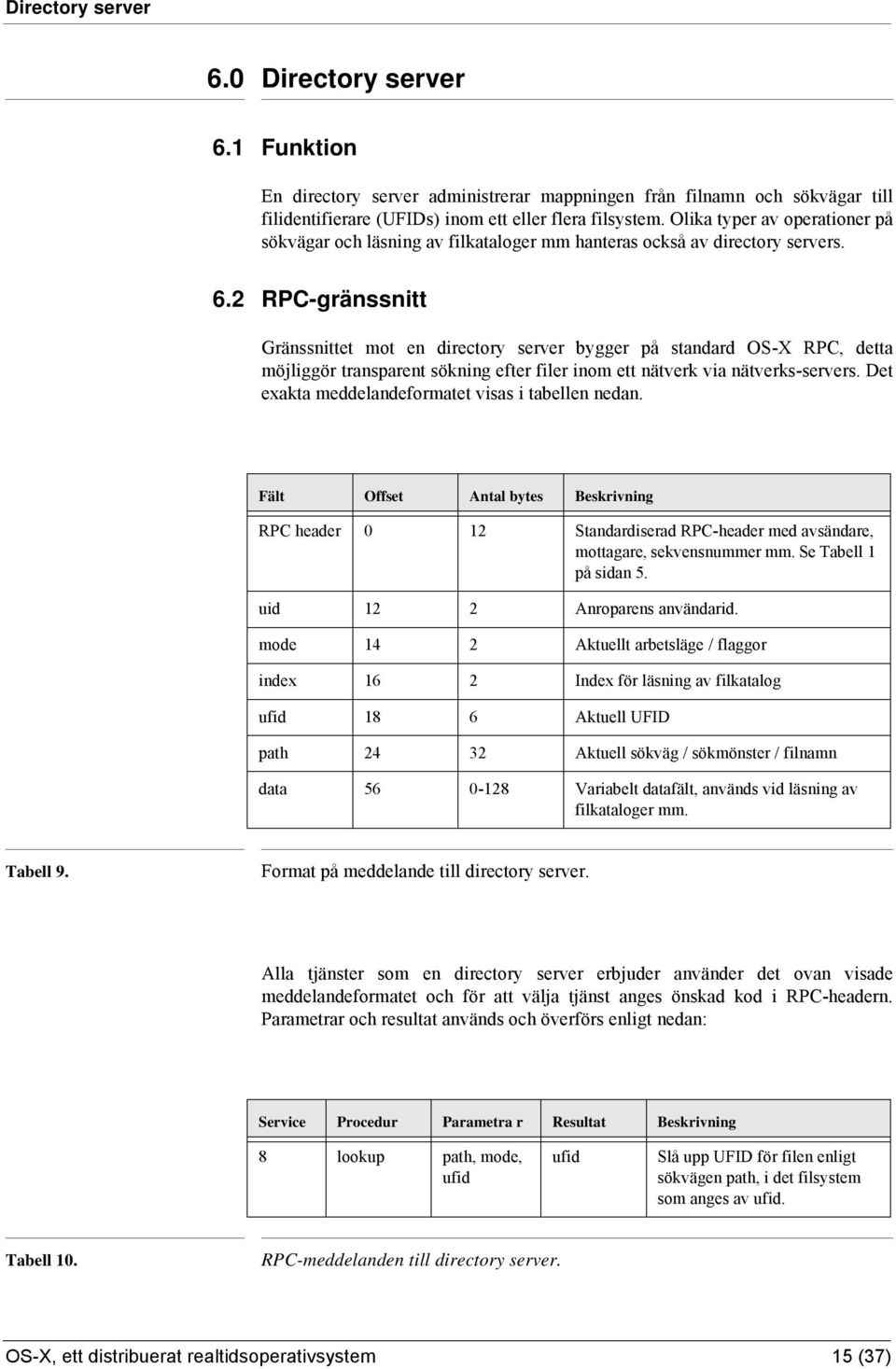 2 RPC-gränssnitt Gränssnittet mot en directory server bygger på standard OS-X RPC, detta möjliggör transparent sökning efter filer inom ett nätverk via nätverks-servers.