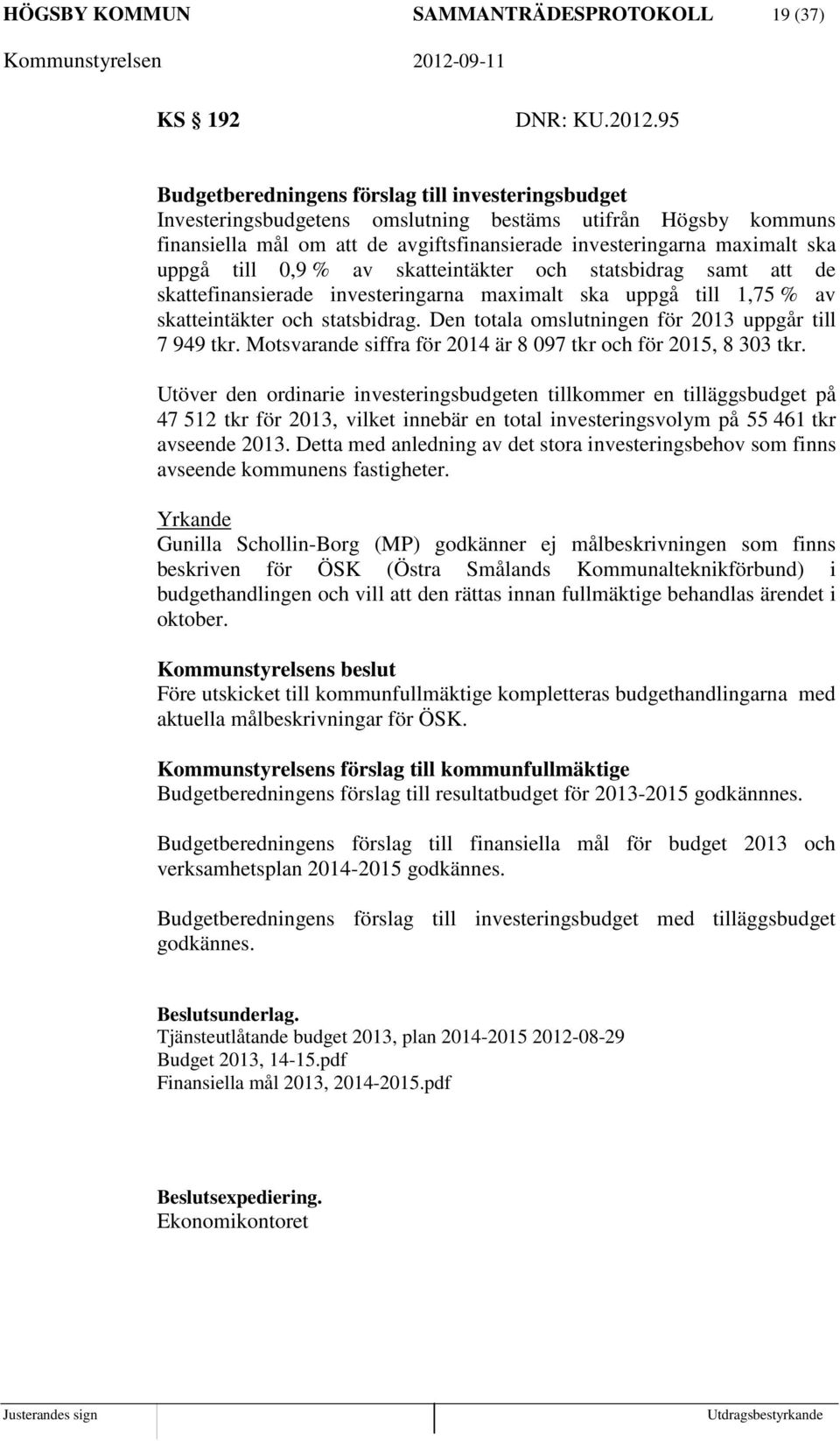till 0,9 % av skatteintäkter och statsbidrag samt att de skattefinansierade investeringarna maximalt ska uppgå till 1,75 % av skatteintäkter och statsbidrag.