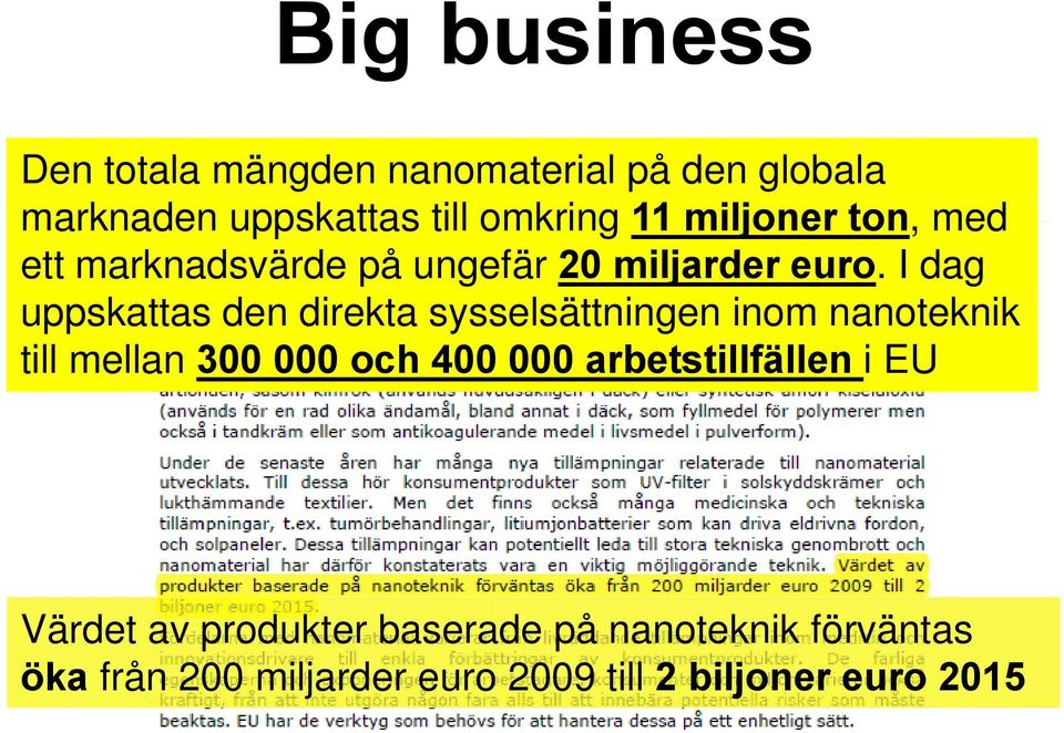 I dag uppskattas den direkta sysselsättningen inom nanoteknik till mellan 300 000 och 400 000