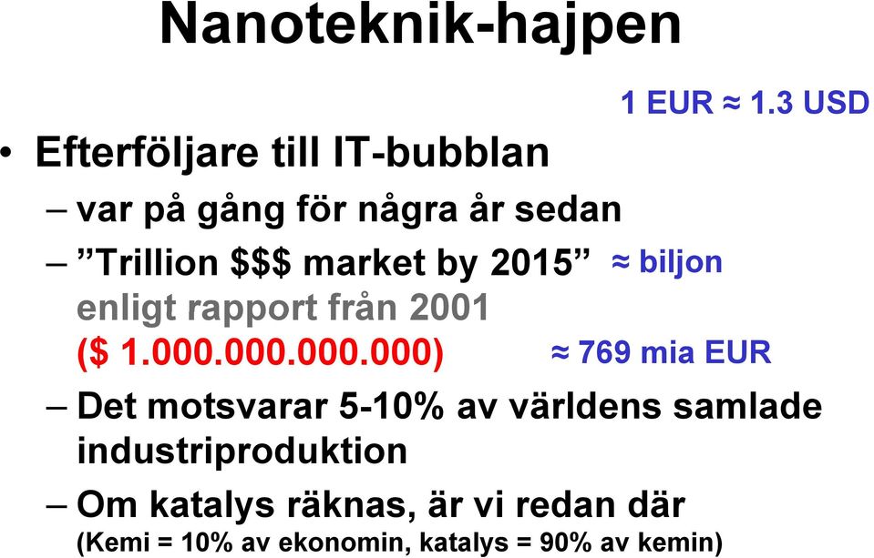 3 USD biljon 769 mia EUR Det motsvarar 5-10% av världens samlade