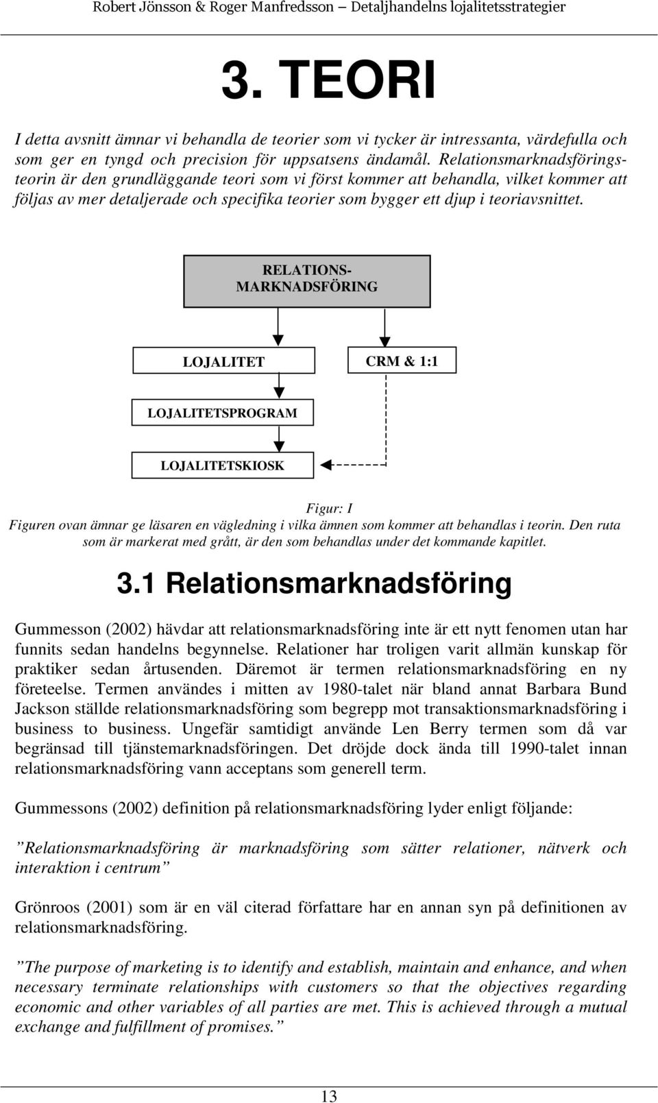 RELATIONS- MARKNADSFÖRING LOJALITET CRM & 1:1 LOJALITETSPROGRAM LOJALITETSKIOSK Figur: I Figuren ovan ämnar ge läsaren en vägledning i vilka ämnen som kommer att behandlas i teorin.