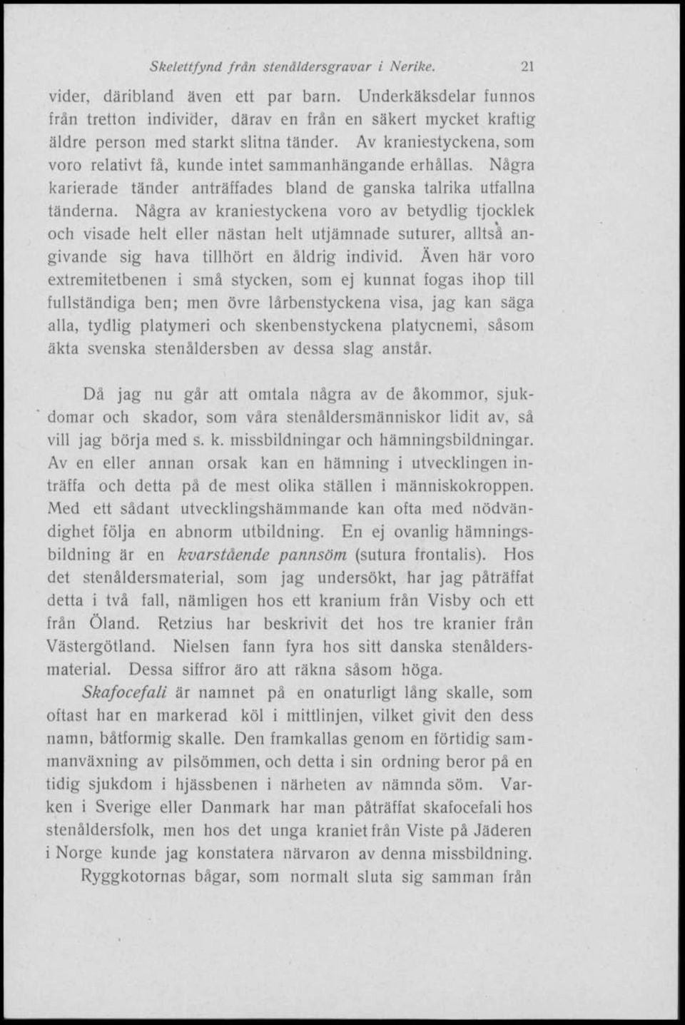 Av kraniestyckena, som voro relativt få, kunde intet sammanhängande erhållas. Några karterade tänder anträffades bland de ganska talrika utfallna tänderna.
