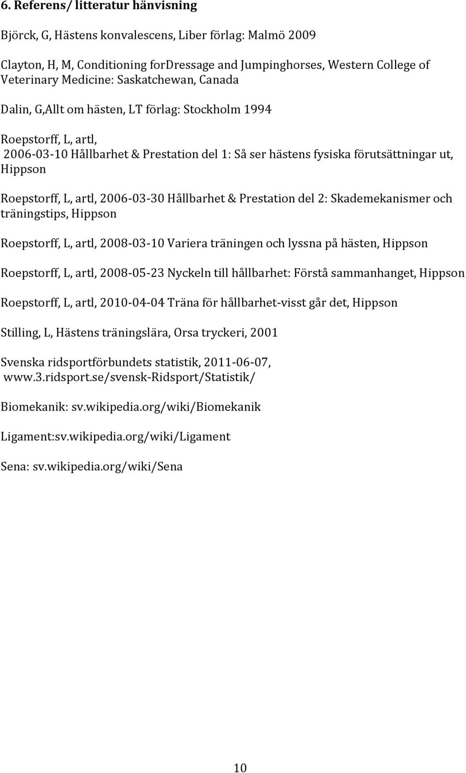 L, artl, 2006-03-30 Hållbarhet & Prestation del 2: Skademekanismer och träningstips, Hippson Roepstorff, L, artl, 2008-03-10 Variera träningen och lyssna på hästen, Hippson Roepstorff, L, artl,