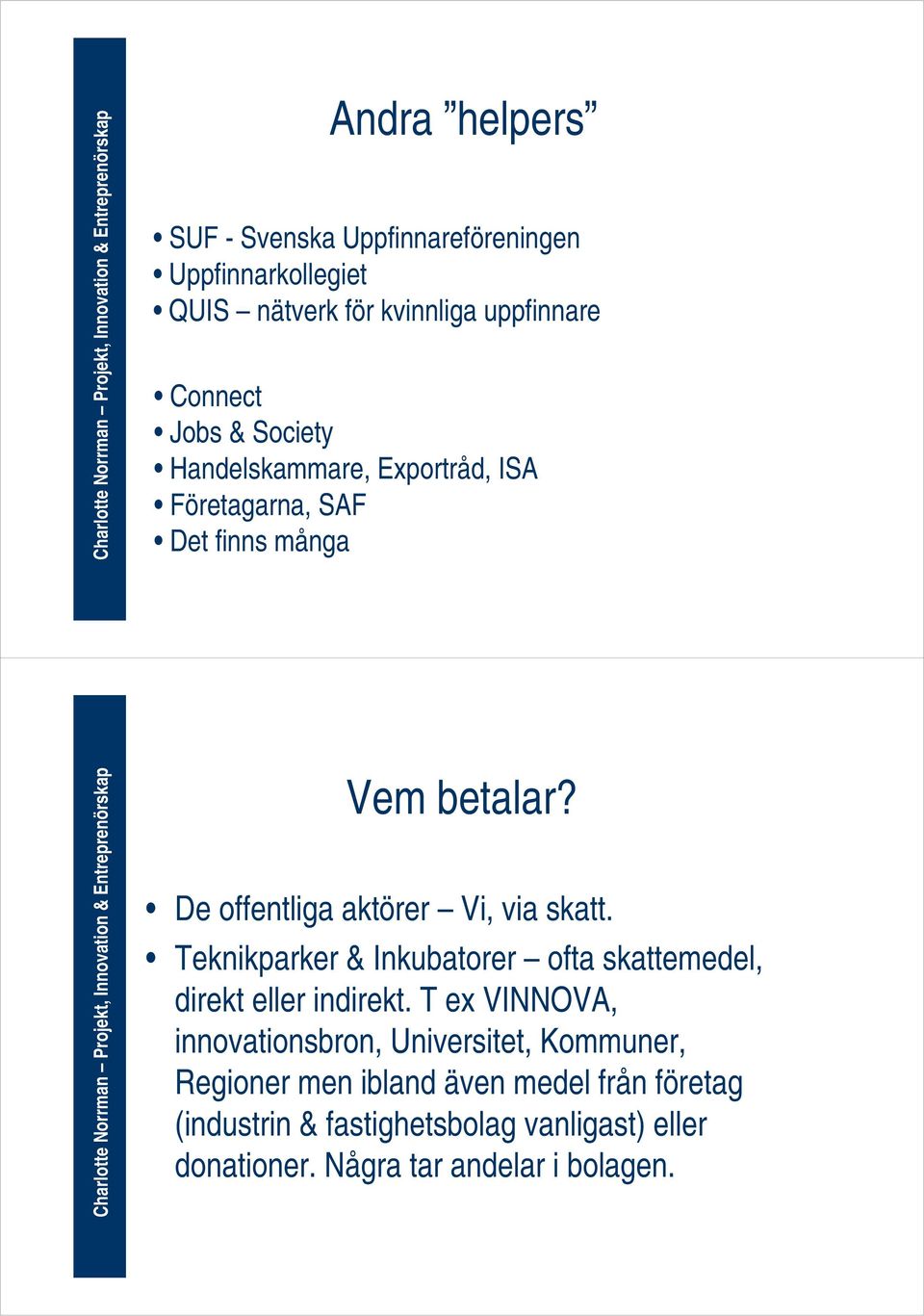 Teknikparker & Inkubatorer ofta skattemedel, direkt eller indirekt.