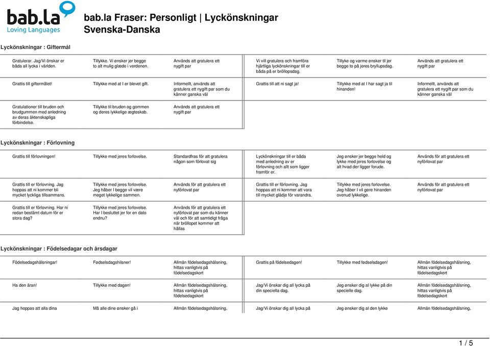 Informellt, används att gratulera ett som du känner ganska väl Grattis till att ni sagt ja! at I har sagt ja til hinanden!