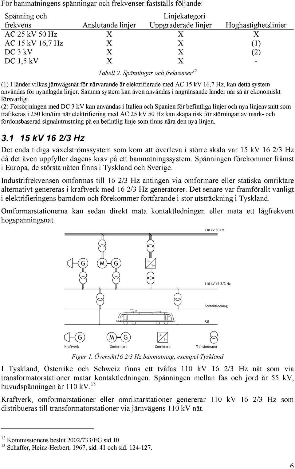 Spänningar och frekvenser 12 (1) I länder vilkas järnvägsnät för närvarande är elektrifierade med AC 15 kv 16,7 Hz, kan detta system användas för nyanlagda linjer.