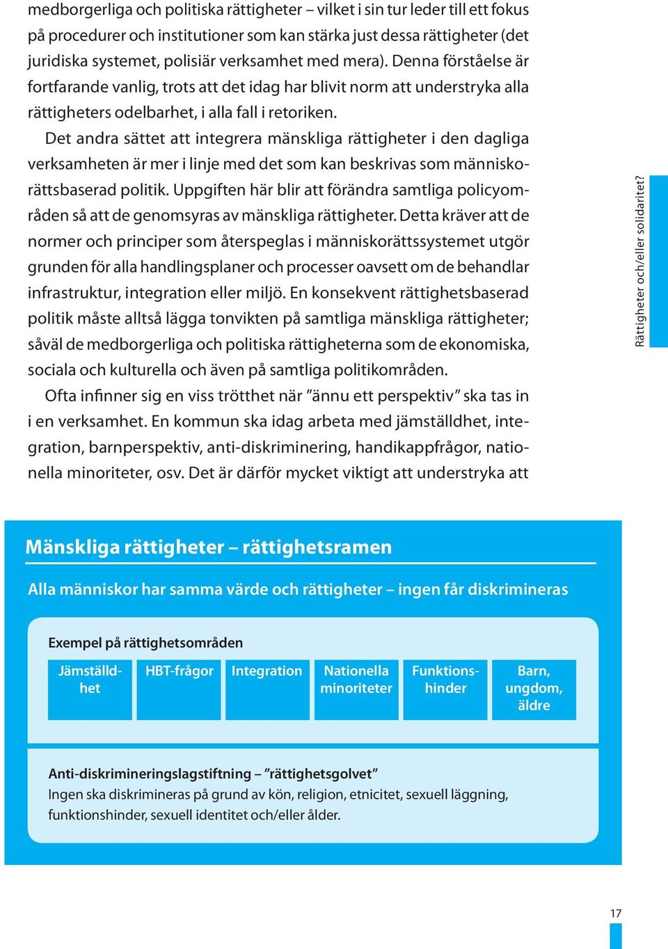 Det andra sättet att integrera mänskliga rättigheter i den dagliga verksamheten är mer i linje med det som kan beskrivas som människorättsbaserad politik.