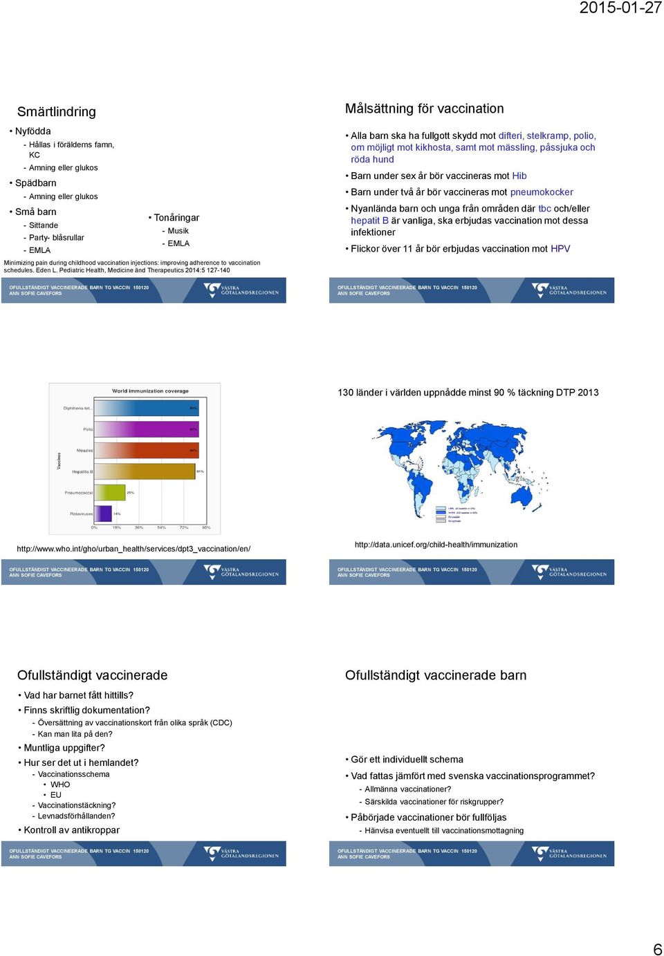 år bör vaccineras mot pneumokocker Nyanlända barn och unga från områden där tbc och/eller hepatit B är vanliga, ska erbjudas vaccination mot dessa infektioner Flickor över 11 år bör erbjudas
