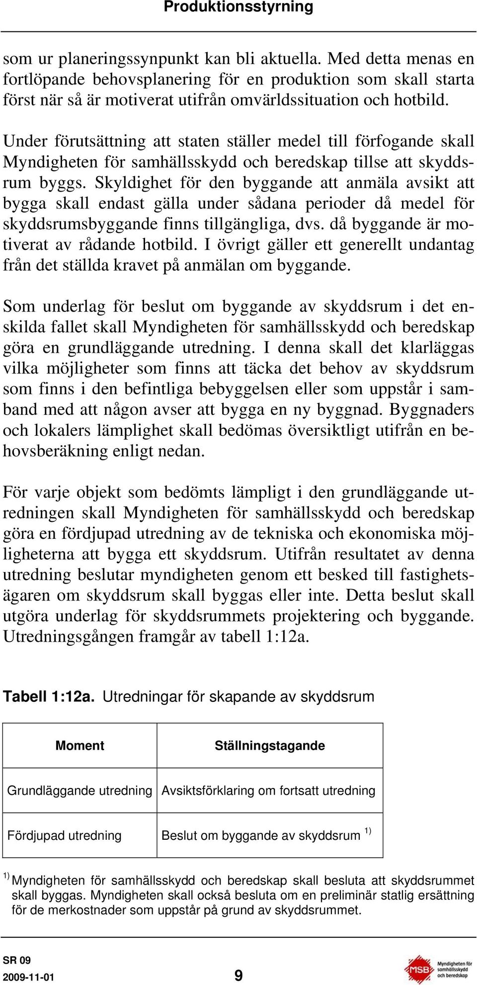 Under förutsättning att staten ställer medel till förfogande skall Myndigheten för samhällsskydd och beredskap tillse att skyddsrum byggs.
