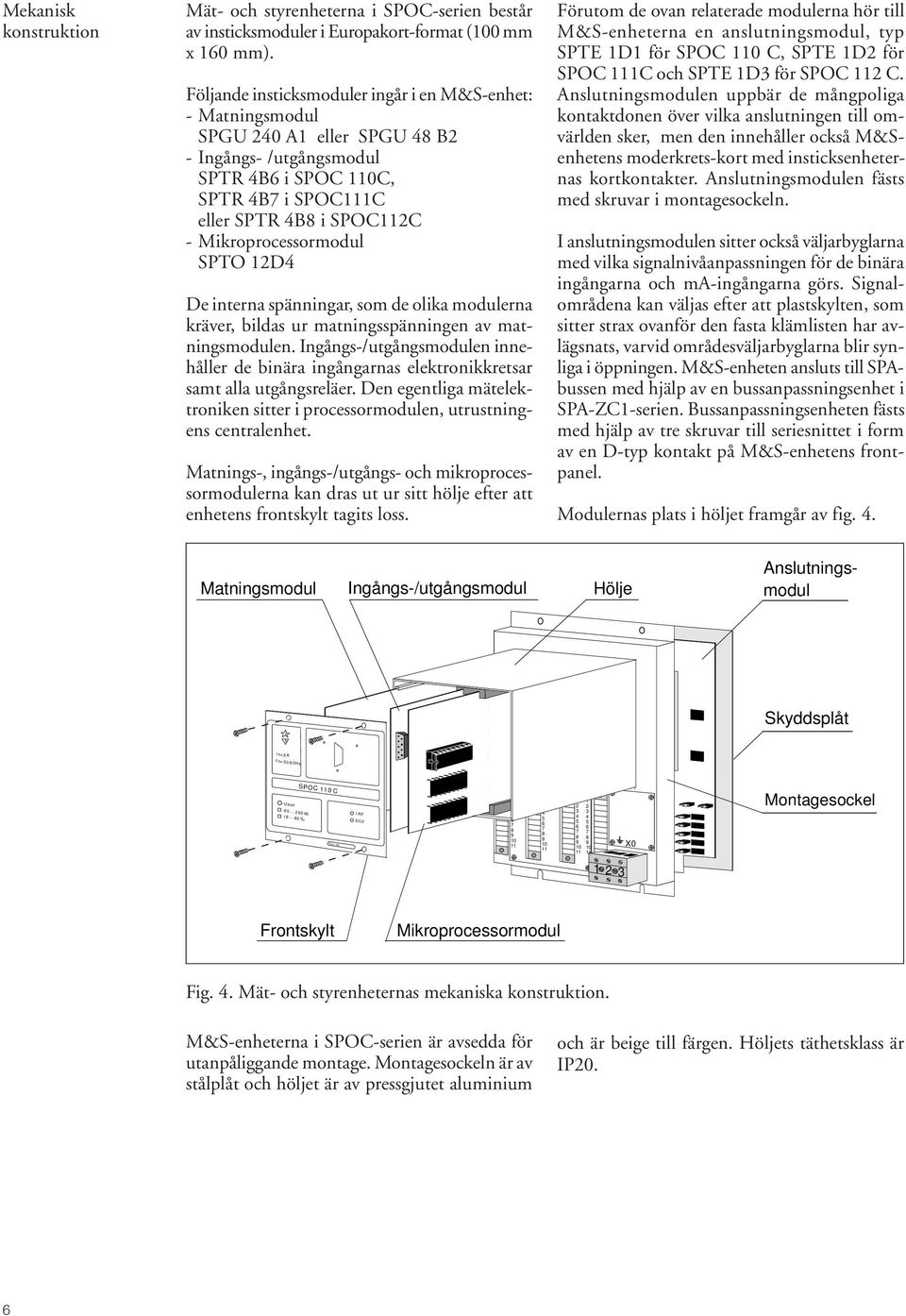 SPTO 12D4 De interna spänningar, som de olika modulerna kräver, bildas ur matningsspänningen av matningsmodulen.