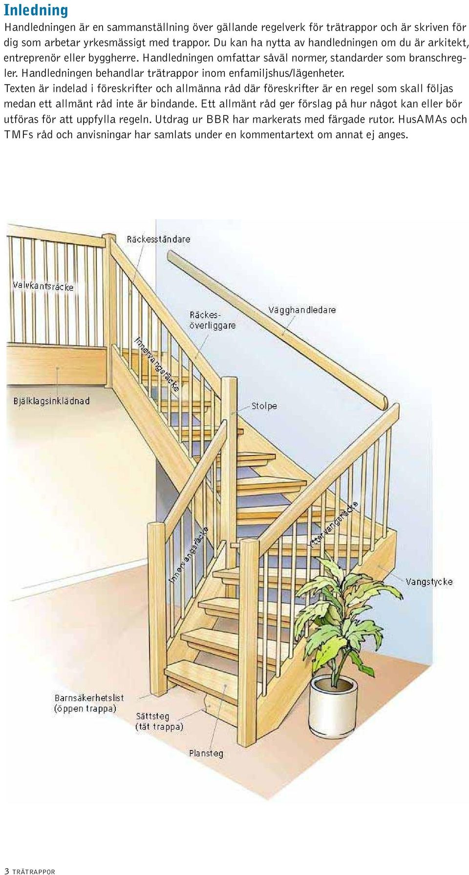 Handledningen behandlar trätrappor inom enfamiljshus/lägenheter.