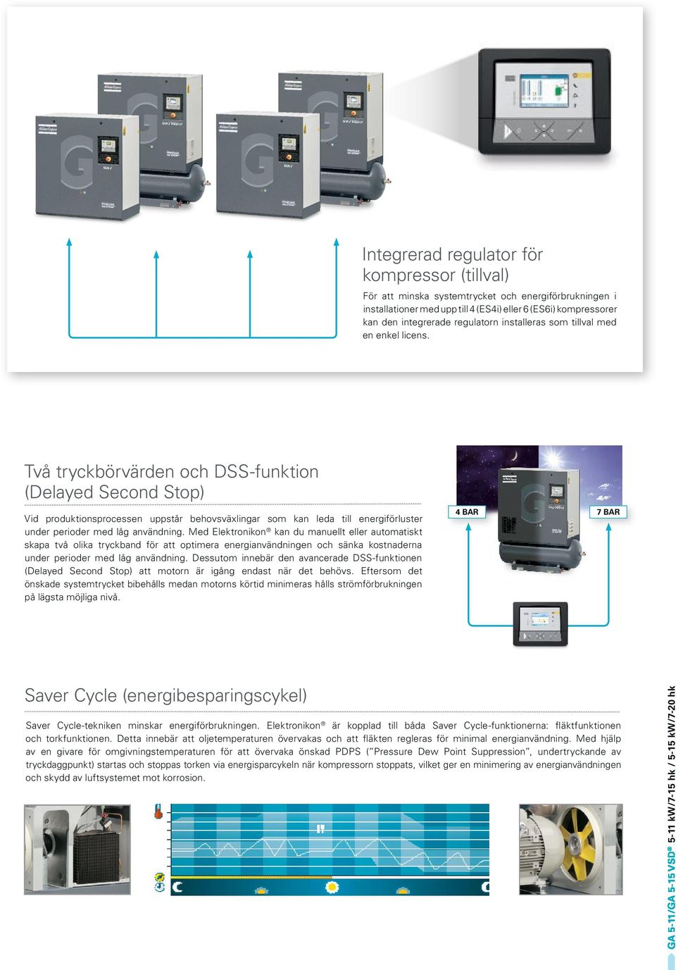 Två tryckbörvärden och DSS-funktion (Delayed Second Stop) Vid produktionsprocessen uppstår behovsväxlingar som kan leda till energiförluster under perioder med låg användning.