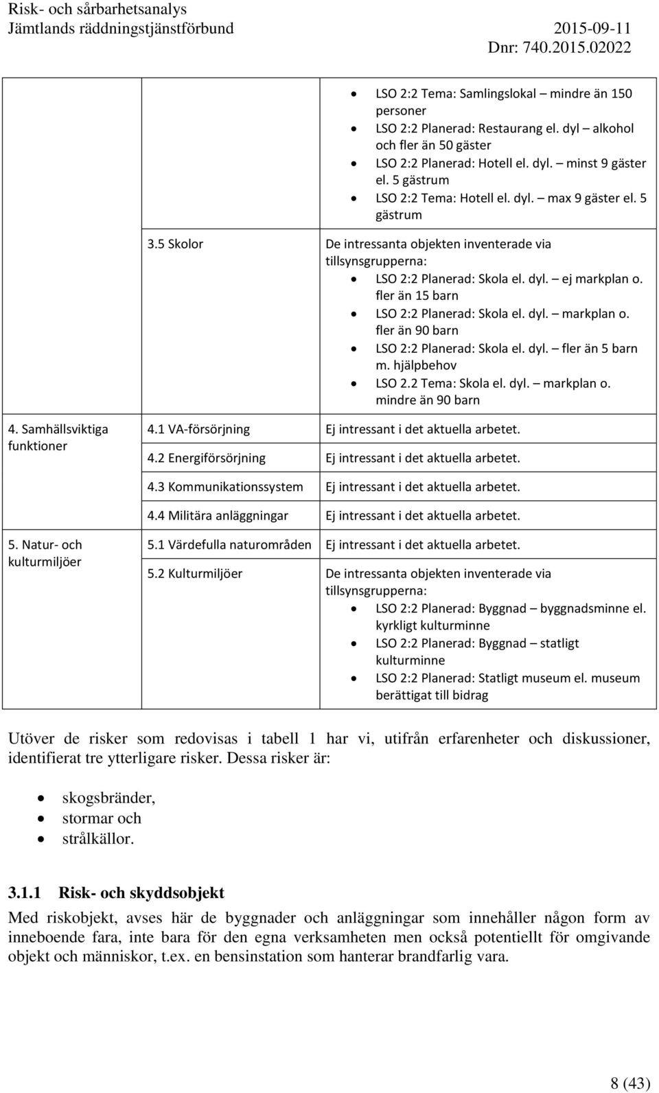 fler än 15 barn LSO 2:2 Planerad: Skola el. dyl. markplan o. fler än 90 barn LSO 2:2 Planerad: Skola el. dyl. fler än 5 barn m. hjälpbehov LSO 2.2 Tema: Skola el. dyl. markplan o. mindre än 90 barn 4.