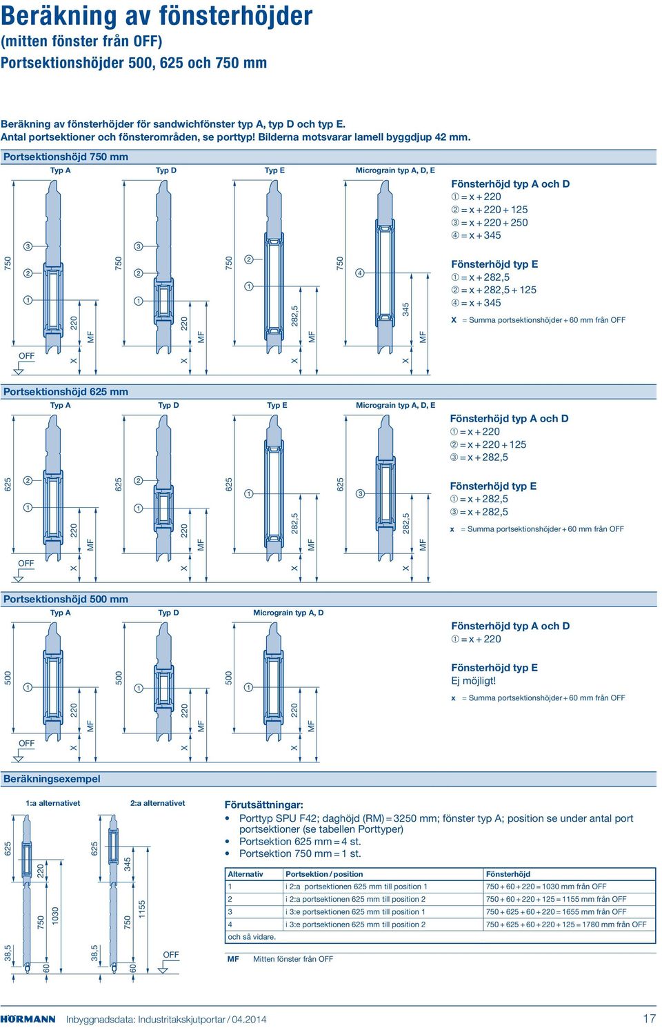 Portsektionshöjd 750 mm Typ A Typ D Typ E Micrograin typ A, D, E önsterhöjd typ A och D ➀ = x + 220 ➁ = x + 220 + 125 ➂ = x + 220 + 250 ➃ = x + 345 750 220 750 220 M M M 750 282,5 750 345 önsterhöjd