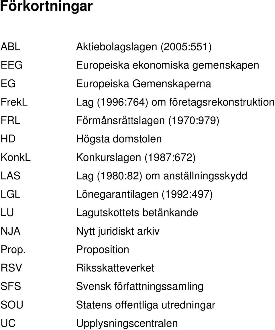 Lag (1980:82) om anställningsskydd LGL Lönegarantilagen (1992:497) LU Lagutskottets betänkande NJA Nytt juridiskt arkiv