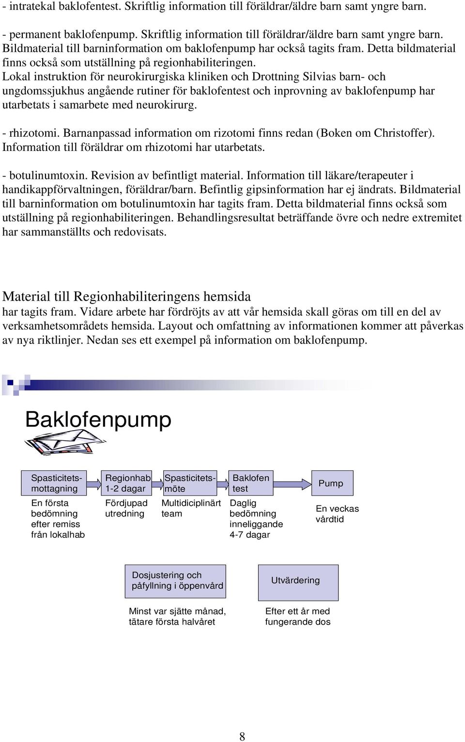 Lokal instruktion för neurokirurgiska kliniken och Drottning Silvias barn- och ungdomssjukhus angående rutiner för baklofentest och inprovning av baklofenpump har utarbetats i samarbete med