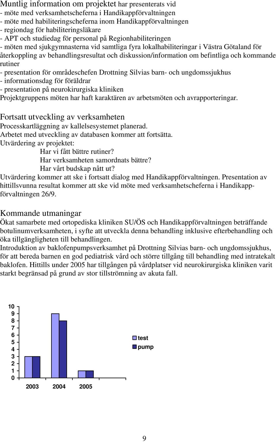 behandlingsresultat och diskussion/information om befintliga och kommande rutiner - presentation för områdeschefen Drottning Silvias barn- och ungdomssjukhus - informationsdag för föräldrar -