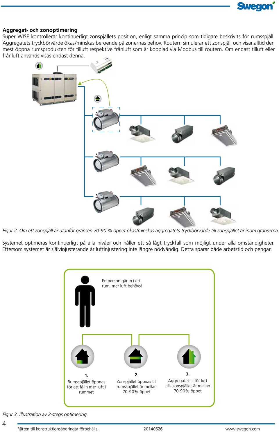 Routern simulerar ett zonspjäll och visar alltid den mest öppna rumsprodukten för tilluft respektive frånluft som är kopplad via Modbus till routern.