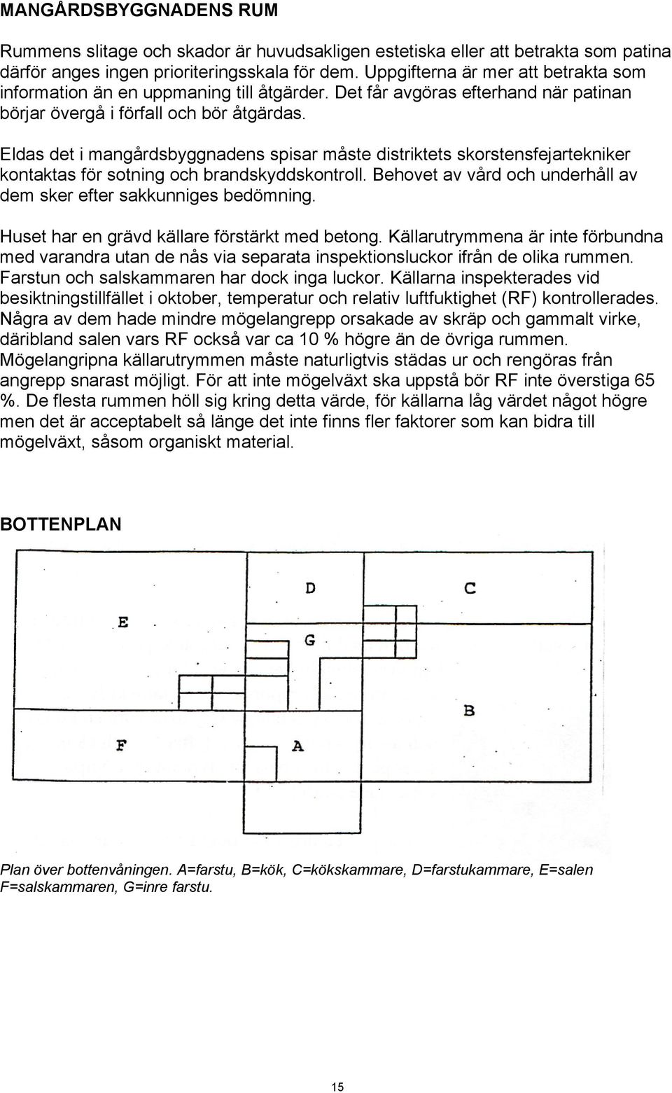 Eldas det i mangårdsbyggnadens spisar måste distriktets skorstensfejartekniker kontaktas för sotning och brandskyddskontroll. Behovet av vård och underhåll av dem sker efter sakkunniges bedömning.