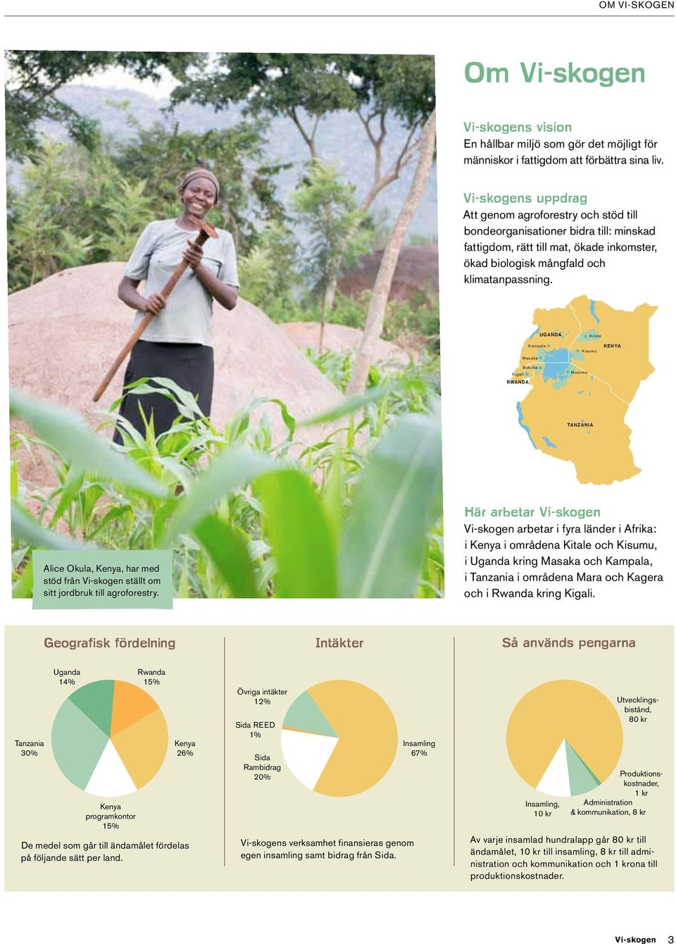 Uganda Kampala Masaka Bukoba Kigali Rwanda Musoma Kitale Kisumu Kenya Tanzania Alice Okula, Kenya, har med stöd från Vi-skogen ställt om sitt jordbruk till agroforestry.