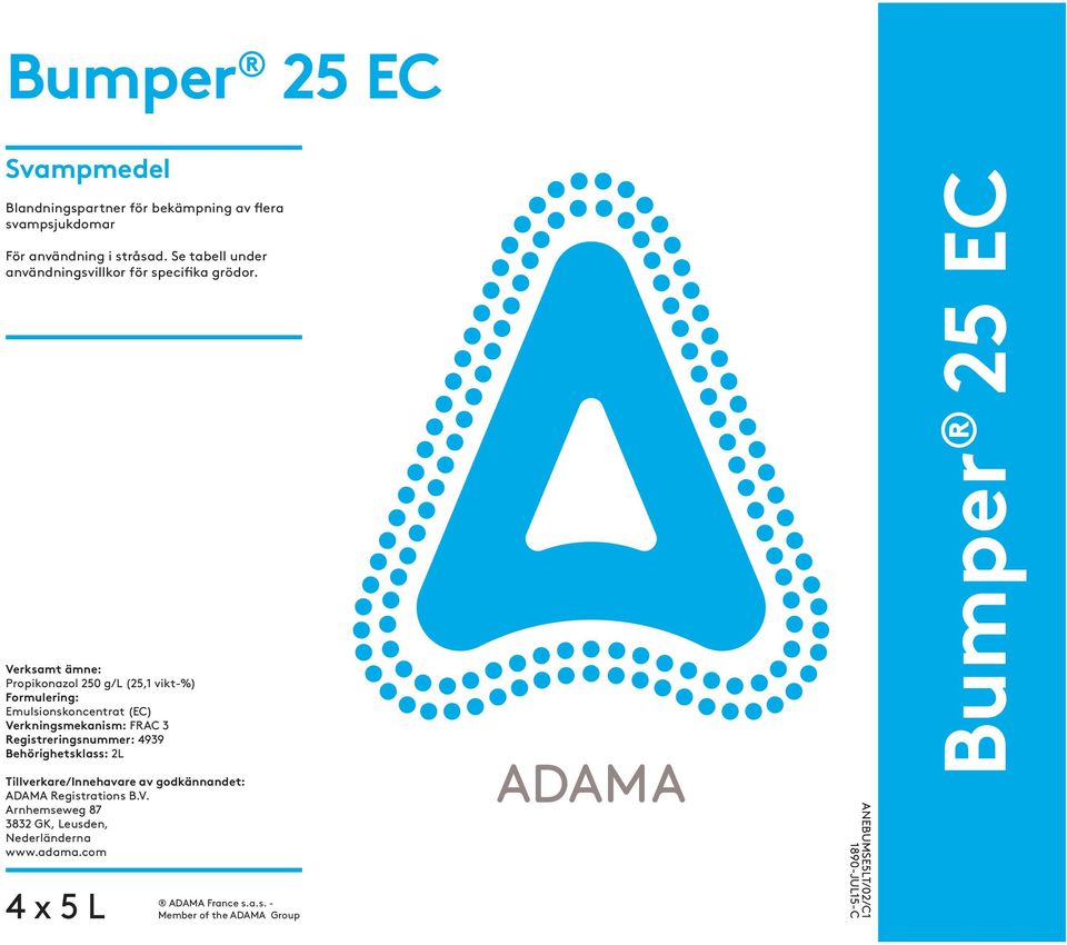 Verksamt ämne: Propikonazol 250 g/l (25,1 vikt-%) Formulering: Emulsionskoncentrat (EC) Verkningsmekanism: FRAC 3 Registreringsnummer: