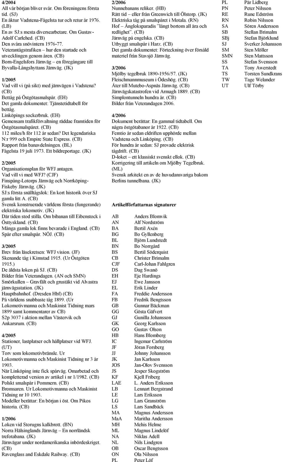 1/2005 Vad vill vi (på sikt) med järnvägen i Vadstena? Bettåg på Östgötasmalspår. (EH) Det gamla dokumentet: Tjänstetidtabell för bettåg. Linköpings sockerbruk.