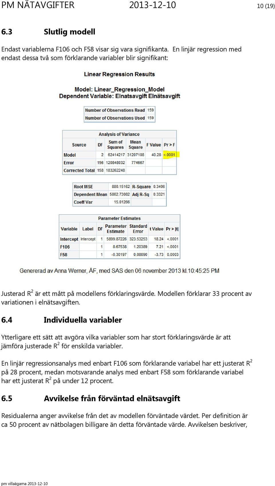 Modellen förklarar 33 procent av variationen i elnätsavgiften. 6.