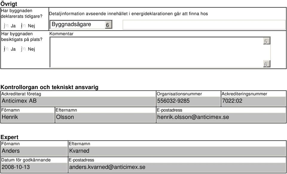 tekniskt ansvarig Ackrediterat företag Anticimex AB Förnamn Henrik Efternamn Olsson Organisationsnummer 55032-9285 E-postadress